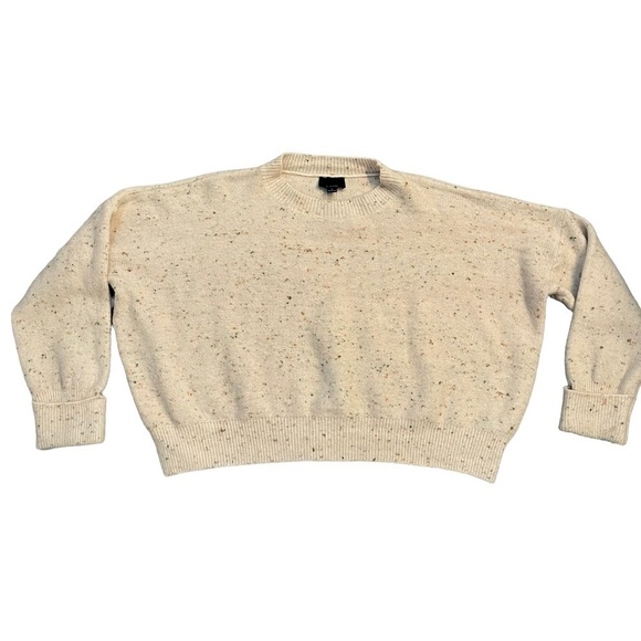 Lumiere Heavyweight Cream Wool Blend Cropped Sweater Rainbow Confetti Flecks. L - Picture 5 of 9